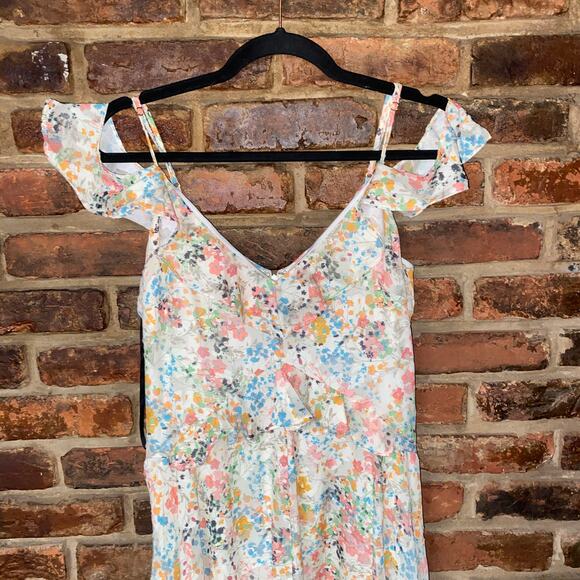 Rachel Roy White Floral Cold Shoulder Chiffon Midi Dress Women's Size 0 - Picture 3 of 7